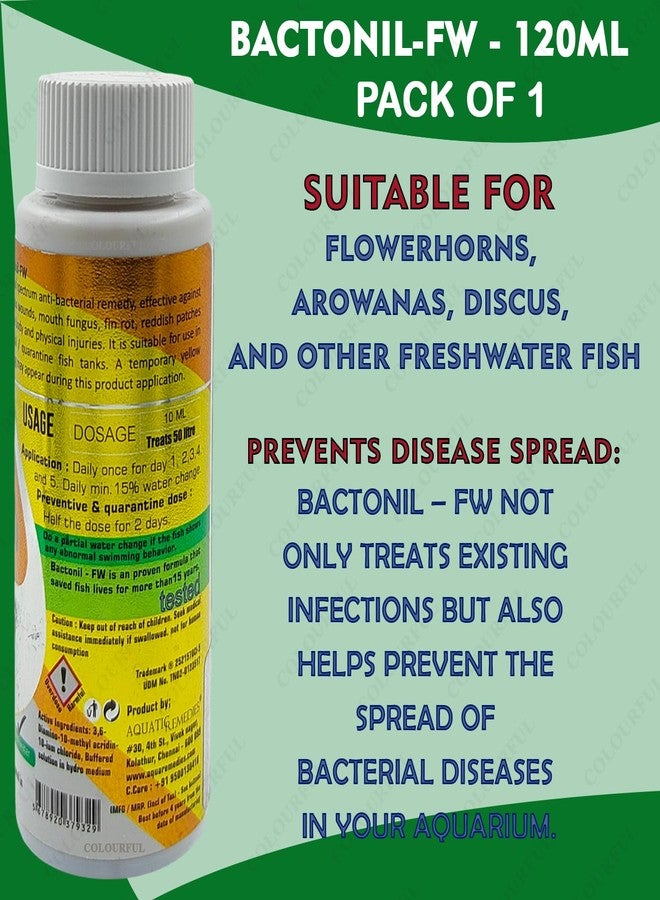 colourful BACTONIL -FW Freshwater Anti-Bacterial Solution for Aquarium Fish | for All Common Diseases of flowerhorn, arowana and Discus (BACTONIL -FW, 120ml), Pack of 1 - Image 4
